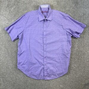 Robert Graham Button Front Shirt Mens 2XL Purple Textured Short Sleeve Cotton